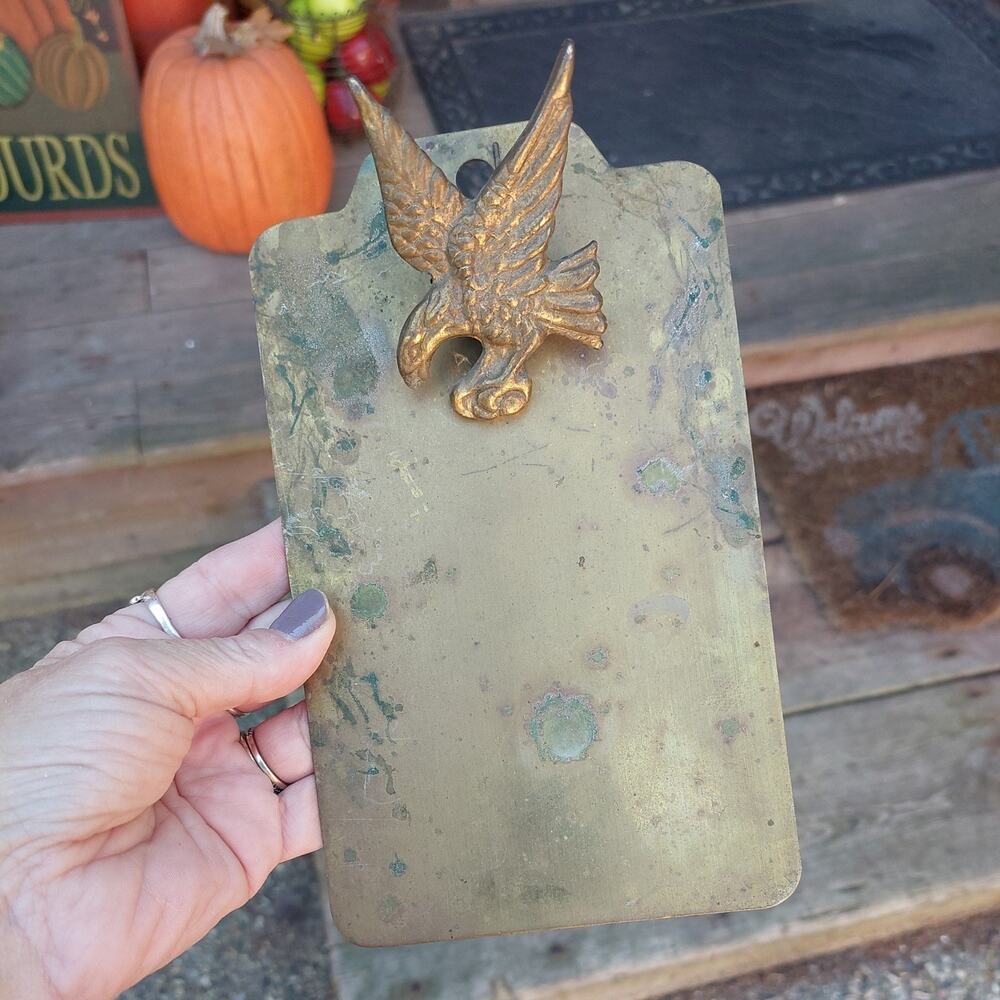 VINTAGE 8" X 4 3/4" BRASS EAGLE CLIPBOARD NEEDS POLISHING